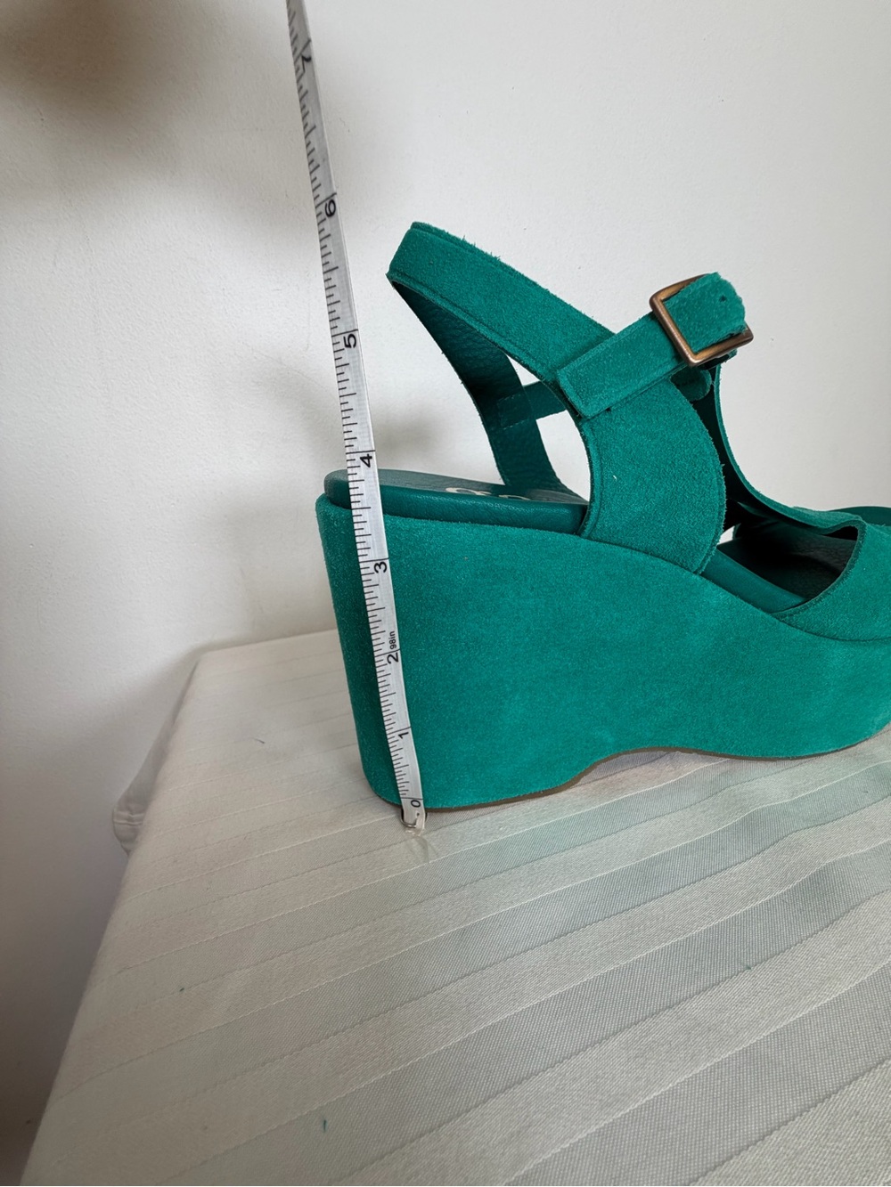 New! Pedro Garcia ‘Domiel’ Teal Suede Platform Wedge Sandal Womens Size 9.5/39.5 - Picture 10 of 11
